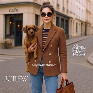 J.Crew hazelnut brown herringbone double breasted Moon English wool blazer